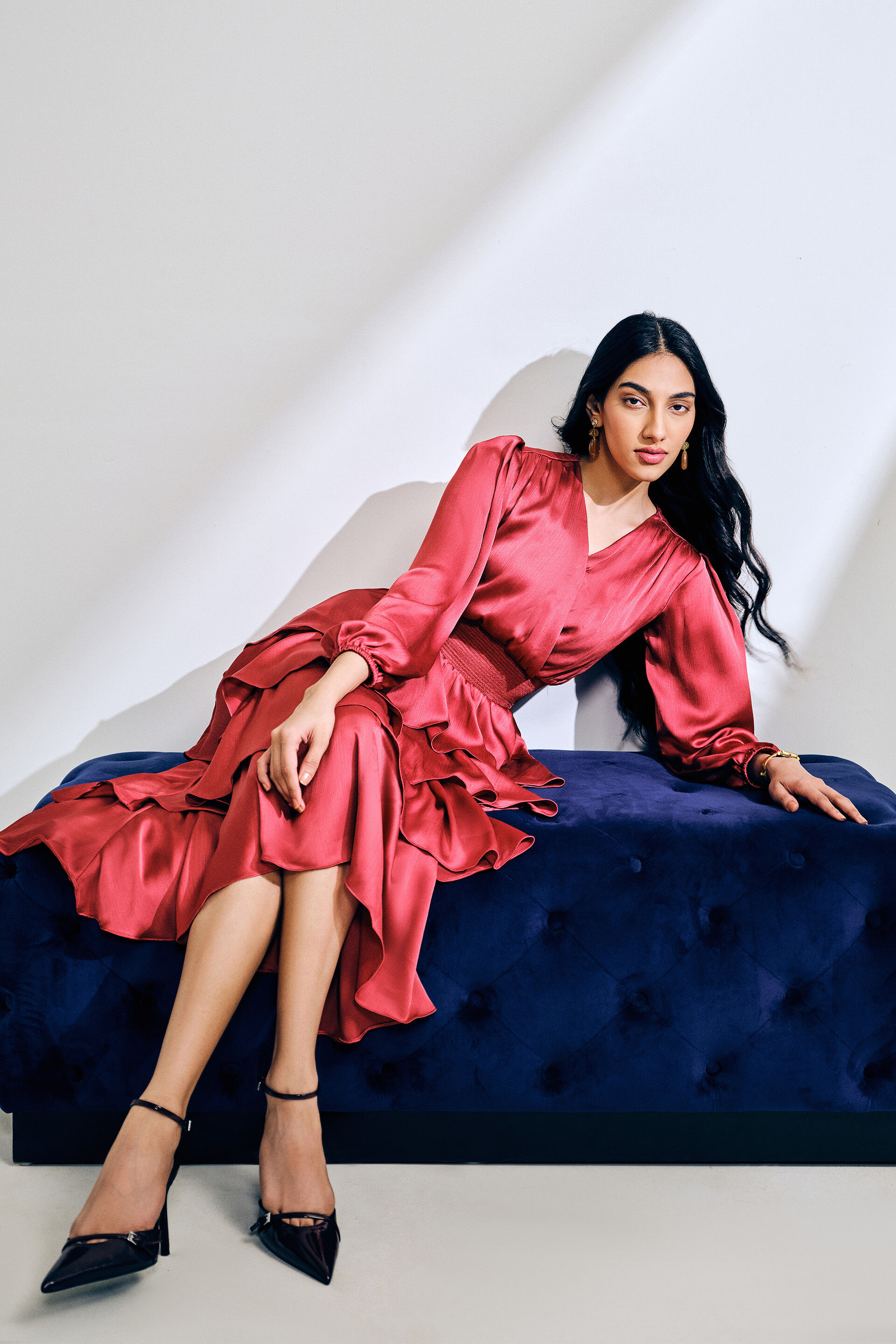 Rose Petal Cascade Dress, Rosewood, image 4